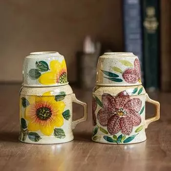 Изысканные расписанные вручную цветы, керамическая чашка, креативный набор кружек с крышкой, домашний настольный набор, большая емкость для воды, уникальные подарки 401-500ml
