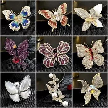 Изысканные роскошные красочные циркониевые броши-бабочки для женщин, персонализированные жемчужные эмалированные булавки для платья, кардиган, брошь с насекомыми