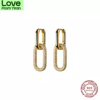 Изысканные роскошные серьги золотого цвета, настоящие двухслойные серьги-кольца из стерлингового серебра 925 пробы с прозрачным фианитом для женщин, ювелирные изделия Brinco