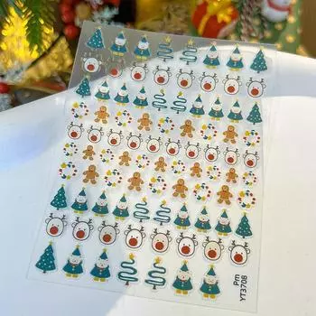 Изысканные рождественские наклейки для ногтей, мультяшные трехмерные наклейки для ногтей в виде маленького кота, медвежонка, лося, маникюрные инструменты