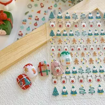 Изысканные рождественские наклейки для ногтей, мультяшные трехмерные наклейки для ногтей в виде маленького кота, медвежонка, лося, маникюрные инструменты as the picture