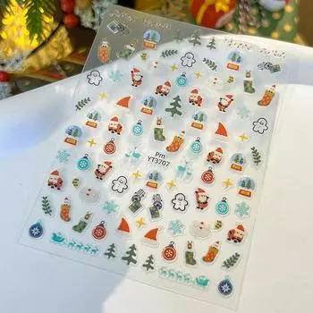 Изысканные рождественские наклейки для ногтей, мультяшные трехмерные наклейки для ногтей в виде маленького кота, медвежонка, лося, маникюрные инструменты as the picture