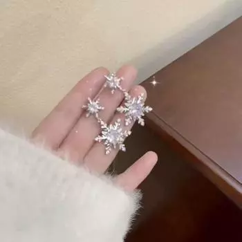 Изысканные рождественские серьги-кисточки в виде двойной снежинки для женщин белый