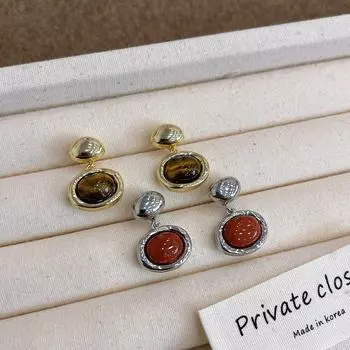 Изысканные серьги 2024 года в стиле ретро Майяр с тигровым глазом: Уникальная элитная роскошь для женщин Tiger Eye золотой