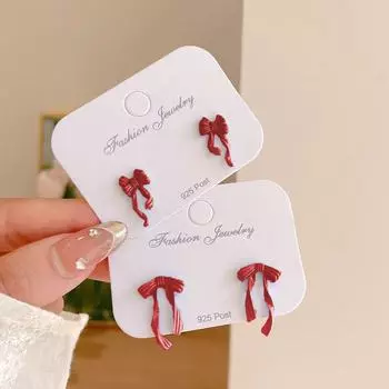 Изысканные серьги-бантики для девочек: Милый, универсальный, уникальный дизайн Large Butterfly Stud Earrings красный