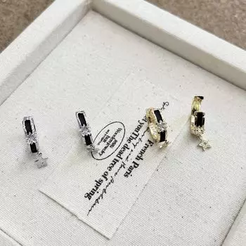 Изысканные серьги Black Star Niche — Универсальные для осени и зимы E0917 Black Matte Star Zircon Earrings серебряный