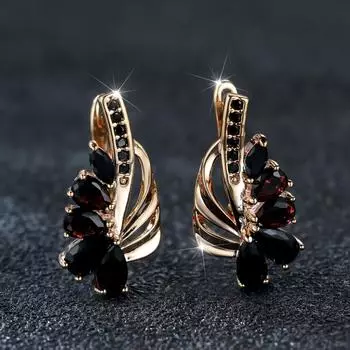 Изысканные серьги цвета шампанского, цвета золота, черного циркона с каплями воды и половиной края, цветочные серьги, модные женские модные серьги для банкета, ювелирные изделия чёрный