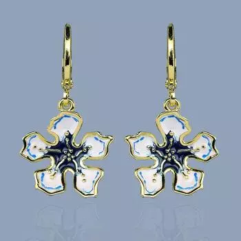 Изысканные серьги для женщин, серьги с синим цветком, модные ювелирные изделия ручной работы с эмалью, серьги с цветами, свадебные украшения белый