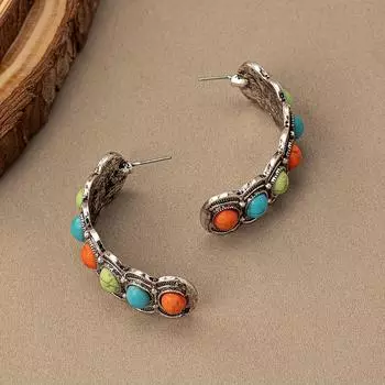 Изысканные серьги-гвоздики из цинкового сплава, винтажные украшения в стиле бохо, подходят для женщин, летней вечеринки разноцветный