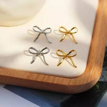 Изысканные серьги-гвоздики из настоящего золота с медным покрытием, маленькие бантики, женские, простые, студенческие, повседневные, универсальные, темпераментные серьги 346 золотой