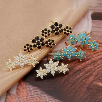 Изысканные серьги-гвоздики с цветочным цирконом для женщин, геометрические серьги со звездами из нержавеющей стали, вечерние, день рождения, рождественские украшения, подарки