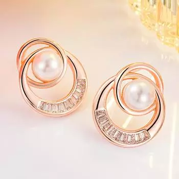 Изысканные серьги-гвоздики с двойным кольцом из искусственного жемчуга ABS, простые и атмосферные украшения для ушей высокого класса