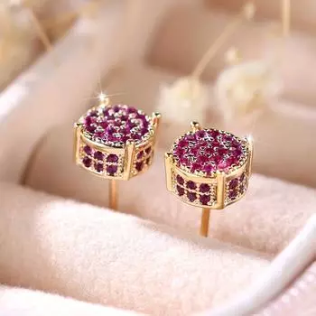 Изысканные серьги-гвоздики с гранатом для женщин, свадебные помолвочные серьги, модные вечерние ювелирные изделия, подарок золотой