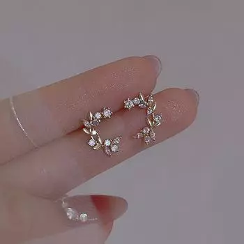 Изысканные серьги-гвоздики с лавровой ветвью из циркона, женские легкие роскошные модные серьги-гвоздики