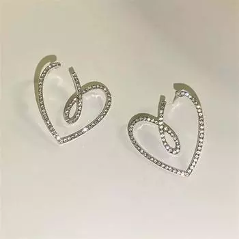 Изысканные серьги-гвоздики в форме сердца для женщин, блестящие полые ювелирные изделия из фианита 1 pair