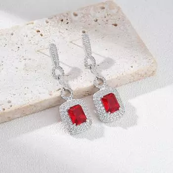 Изысканные серьги из искусственного цветного драгоценного циркона, креативный дизайн, переплетенные квадратные серьги, серьги красный