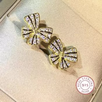 Изысканные серьги из стерлингового серебра 925 пробы с цирконием в полоску, маленькие серьги-бабочки, женские украшения, подарок на день рождения, оптовая продажа белый