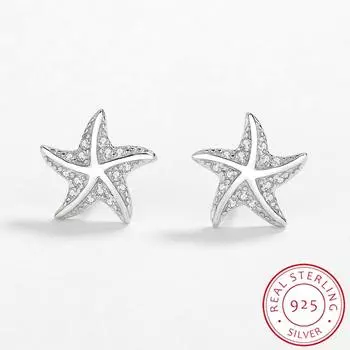 Изысканные серьги из стерлингового серебра с пентаграммой и цирконом для женщин. Простые серьги в виде морской звезды, ювелирные изделия из стерлингового серебра, подарок на выпускной, вечерние серебряные украшения серебряный