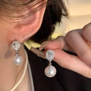 Изысканные серьги-капли из циркония и жемчуга: Игла из серебра 925 пробы, модный дизайн класса люкс для женщин. A1411 серебряный