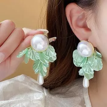 Изысканные серьги-капли с имитацией жемчуга в ракушке Элегантные длинные серьги-кисточки для женщин Свадебные серьги Ювелирные изделия для ушей Подарки aero синий