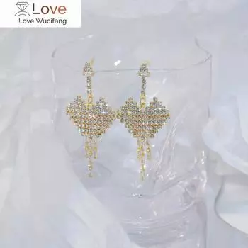 Изысканные серьги-кисточки AAA из циркония Love с покрытием из настоящего золота 14 карат, милые женские серьги для свадебной вечеринки белый