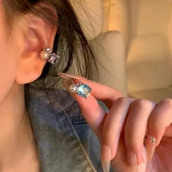 Изысканные серьги-клипсы с цирконием и жемчугом для женщин Niche - аксессуары для ушей в холодном корейском стиле A1917 синий