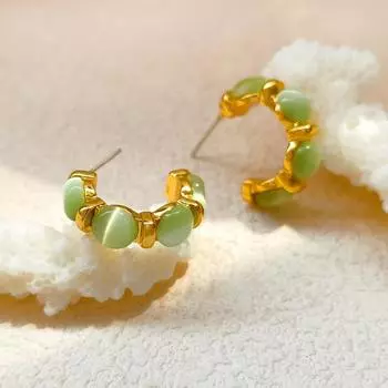 Изысканные серьги-кольца C-образной формы с опалом, новые корейские зеленые серьги-кольца для женщин, вечеринка, модные серьги-подвески, ювелирные изделия зелёный