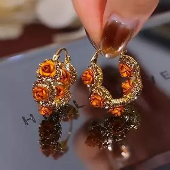 Изысканные серьги-кольца цвета кофейной розы розового золота