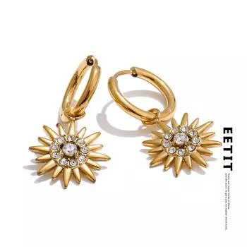 Изысканные серьги-кольца Eetit с инкрустацией из циркония Sun Drop для женщин из нержавеющей стали, изящные повседневные украшения, гипоаллергенные золотой