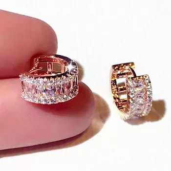 Изысканные серьги-кольца с бриллиантами в маленьком круге, женские серьги-кольца, свадебные модные аксессуары LXY золотой