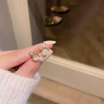 «Изысканные серьги-кролики из серебра 925 пробы с микроинкрустацией и кошачьим глазом» E4502 золотой