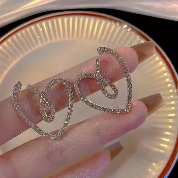 Изысканные серьги-подвески в форме сердца для женщин, сверкающие циркониевые ажурные серьги для свадьбы, ювелирные изделия для девушек с темпераментом 1 Pair