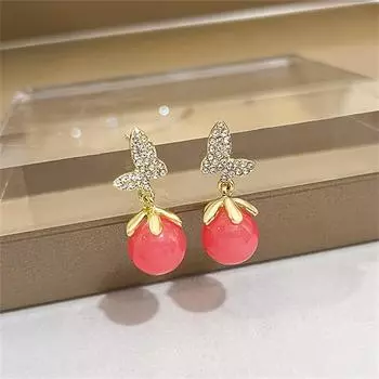 Изысканные серьги-подвески в виде бабочек и цветов с искусственным розовым камнем, элегантные и роскошные украшения для ушей, идеально подходящие для подарка или Дня святого Валентина