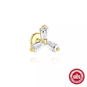 Изысканные серьги-пусеты из стерлингового серебра 925 пробы с цирконом, модные серьги с темпераментом, пусеты для пирсинга козелка с плоской головкой и внутренней резьбой