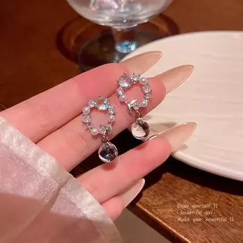 Изысканные серьги-рыбий хвост из циркона: Элегантные хрустальные шары для ушей для женщин A1775