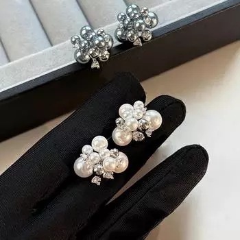 Изысканные серьги с циркониевым жемчугом: Настоящее гальваническое золото, высококачественный дизайн фейерверка для женщин RF377 белый