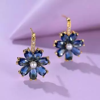 Изысканные серьги с цветами королевского синего цвета для женщин и девочек, аксессуары для повседневного ношения сапфировый