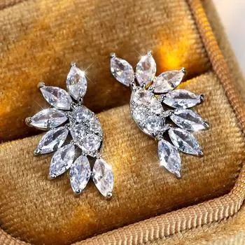 Изысканные серьги с цветком и конским глазом из белого бриллианта, пара женских свадебных модных украшений с кристаллами белого циркона белый
