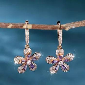 Изысканные серьги с фиолетовыми цветами для женщин и девочек, серьги-кольца, кулон в качестве подарка на день рождения для лучших друзей фиолетовый