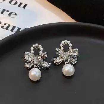 Изысканные серьги с жемчугом в форме банта Новые универсальные серьги высокого класса