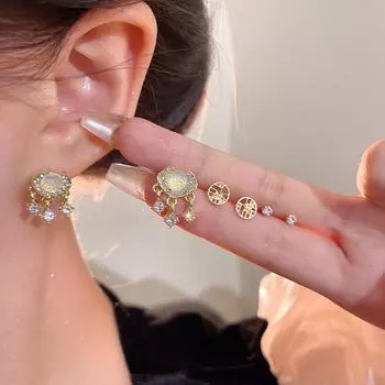 Изысканные серьги-замки Peace Lock с кошачьим глазом: Комплект из шести предметов для женщин - новый китайский ретро-стиль с модной элегантностью A2152 золотой