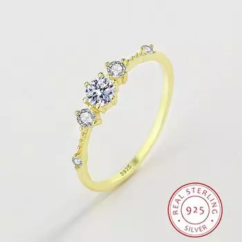Изысканные серебряные кольца 925 пробы для женщин, желтое золото, простые повседневные простые полые кольца с кристаллами циркония и бриллиантами, подарки, ювелирные изделия 6 золотой