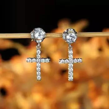 Изысканные серебряные серьги с крестом, висячие серьги, женские вечерние серьги, ювелирные изделия, подарки серебряный