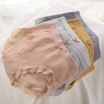 Изысканные сексуальные и очаровательные кружевные брюки вафельного цвета без следов, женские треугольные брюки со средней талией, графеновый хлопок, промежность one size абрикосовый