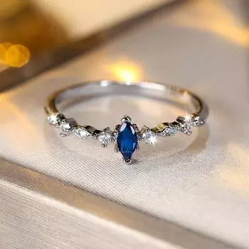 Изысканные синие кольца с камнем маркизы для женщин, шикарные свадебные кольца на палец, ювелирные аксессуары 6 синий