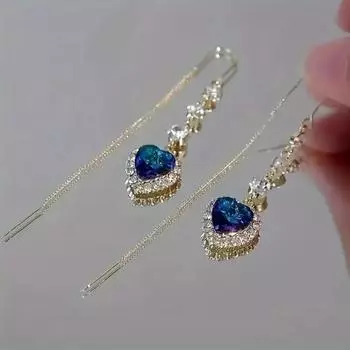 Изысканные синие серьги с цирконом в форме сердца для женщин, роскошные длинные висячие серьги с кисточками, серьги для свадебной вечеринки, ювелирные изделия для женщин синий