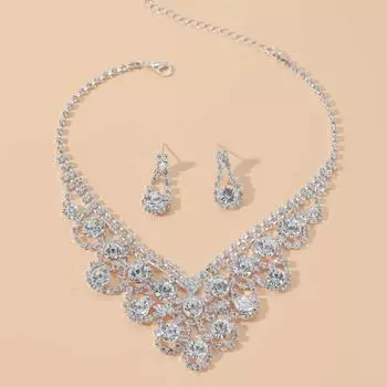 Изысканные стразовые ожерелья серьги сияющий набор ожерелья и серег хрустальный набор украшений женщины серебряный