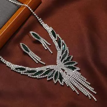 Изысканные сверкающие белые камни, ожерелье, серьги, набор клипс для ушей, свадебные украшения, аксессуары для свадебного платья, вечерние украшения