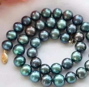 Изысканные ювелирные изделия, колье из натурального круглого жемчуга черного пресноводного жемчуга диаметром 17 дюймов и диаметром 10 мм.