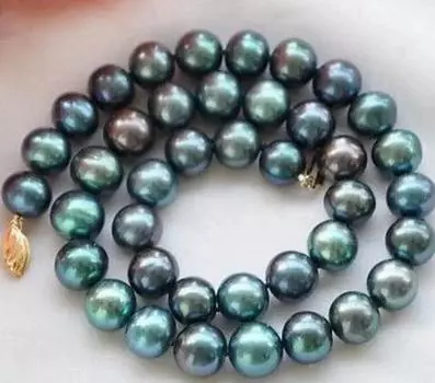 Изысканные ювелирные изделия, колье из натурального круглого жемчуга черного пресноводного жемчуга диаметром 17 дюймов и диаметром 10 мм.